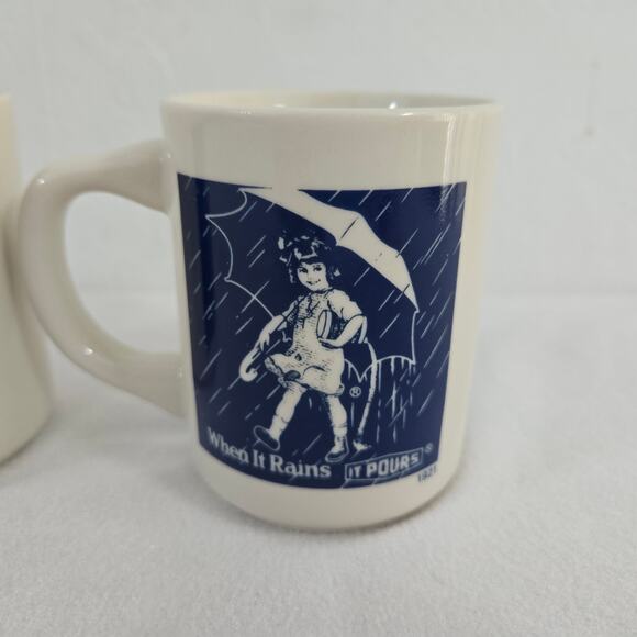 1980s Morton Salt Coffee Mugs: 1914 & 1921 Logos -When It Rains It Pours 3pcs - Picture 9 of 12